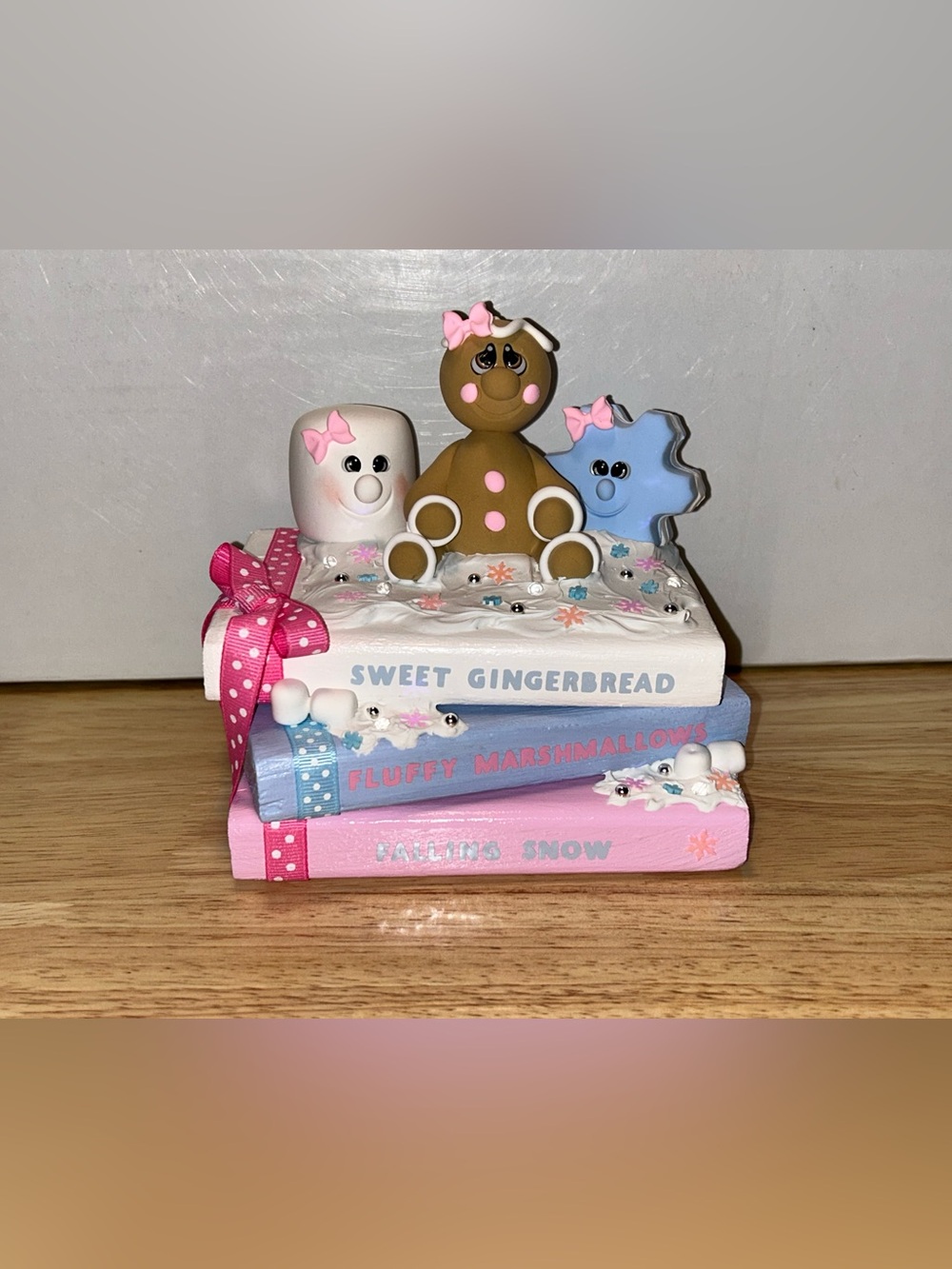 Gingerbread Marshmallow Fake Book Stack Handmade Decorative Accent